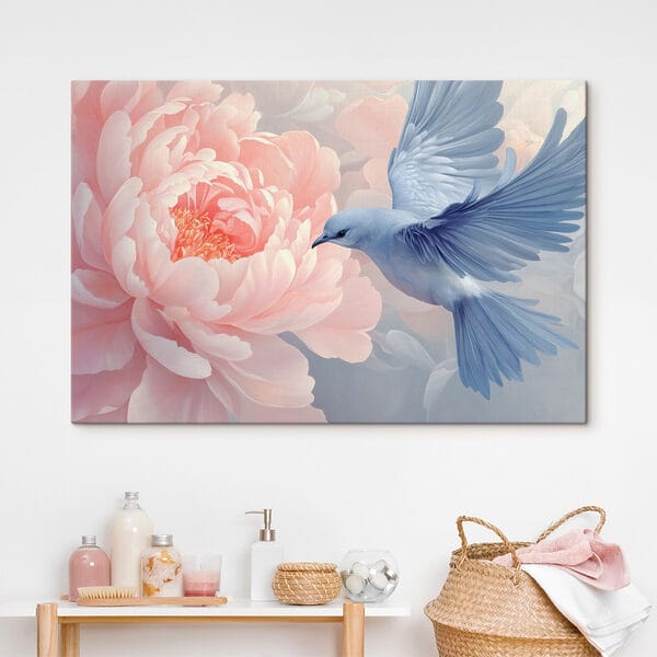 Cuadros Un pájaro volando junto a una flor (SKU: s42618) Cuadros Cuadros Un pájaro volando junto a una flor (SKU: s42618)