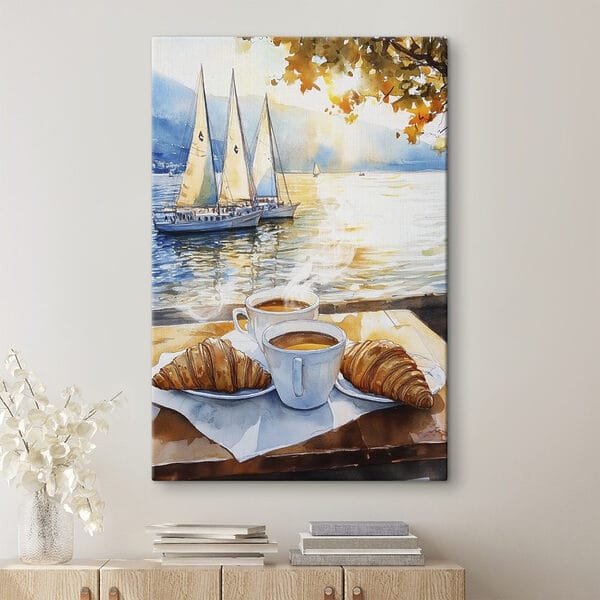 Cuadros Acuarela de una mesa con café y cruasanes (SKU: s42443) Cuadros Cuadros Acuarela de una mesa con café y cruasanes (SKU: s42443)