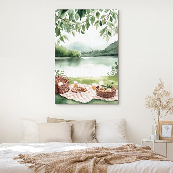 Cuadros Acuarela de una manta de picnic con una cesta y comida encima (SKU: s42452) Cuadros Cuadros Acuarela de una manta de picnic con una cesta y comida encima (SKU: s42452)