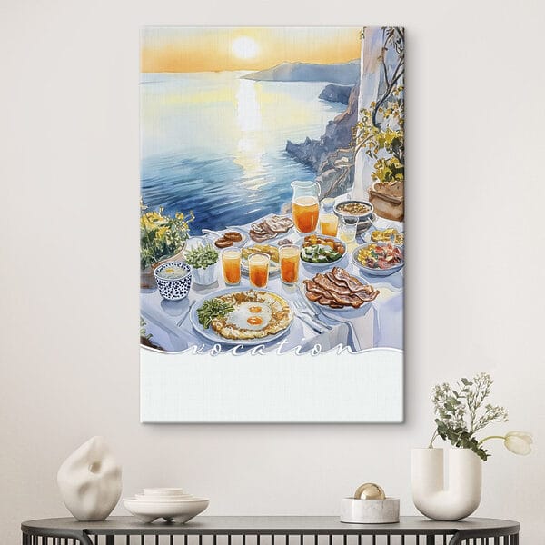 Table with food on it by water Table with food on it by water