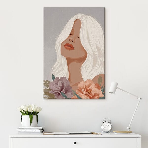 Cuadros Mujer con el pelo largo y blanco y flores (SKU: s42521) Cuadros Cuadros Mujer con el pelo largo y blanco y flores (SKU: s42521)