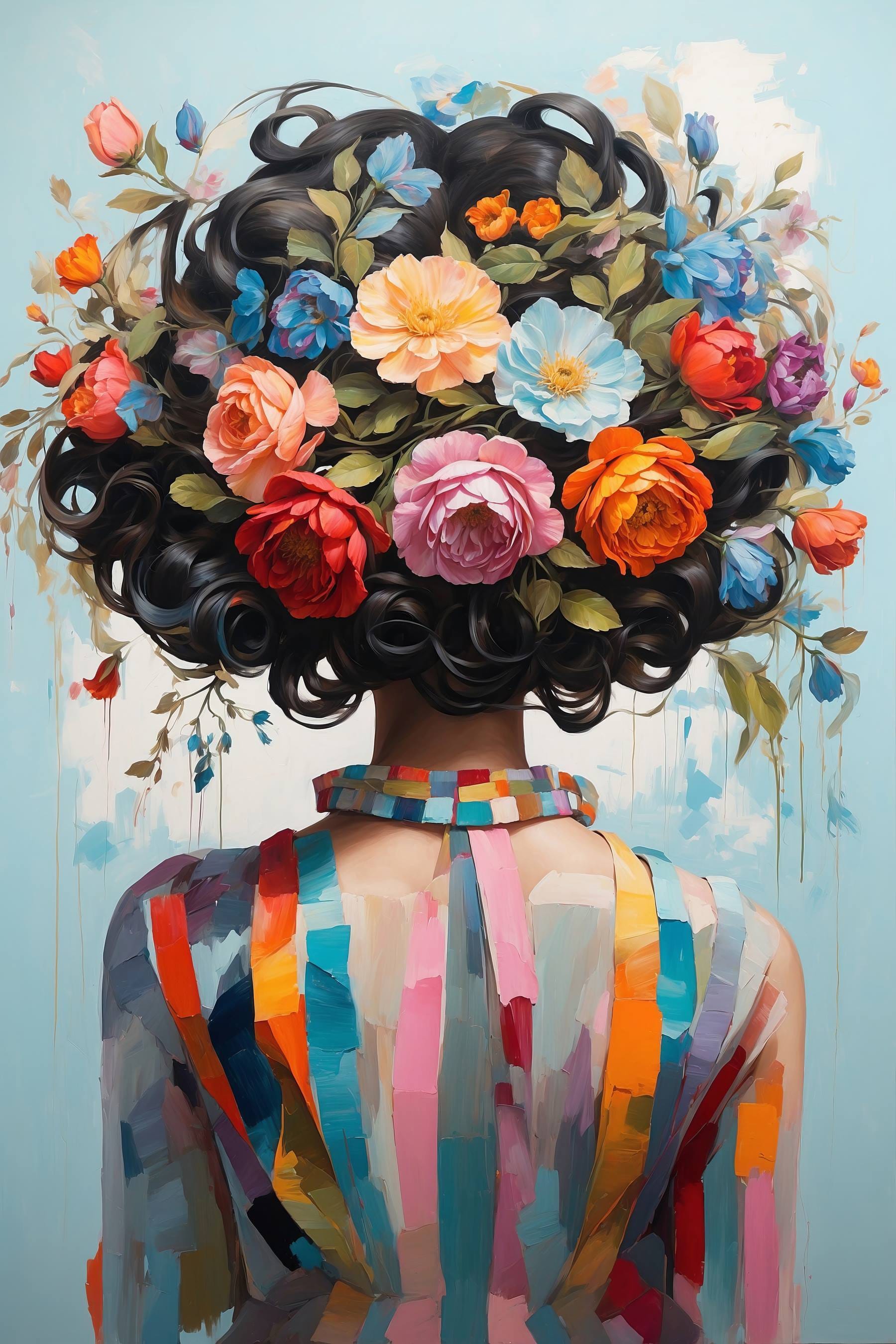 Painting of a woman with flowers on her head