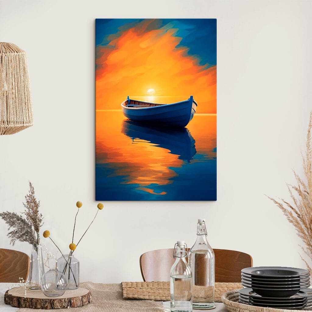 Boat on water with sunset in the background Boat on water with sunset in the background