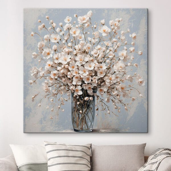 Cuadros Jarrón con flores blancas