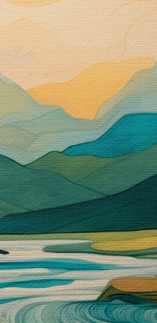 Painting of a river running through a valley