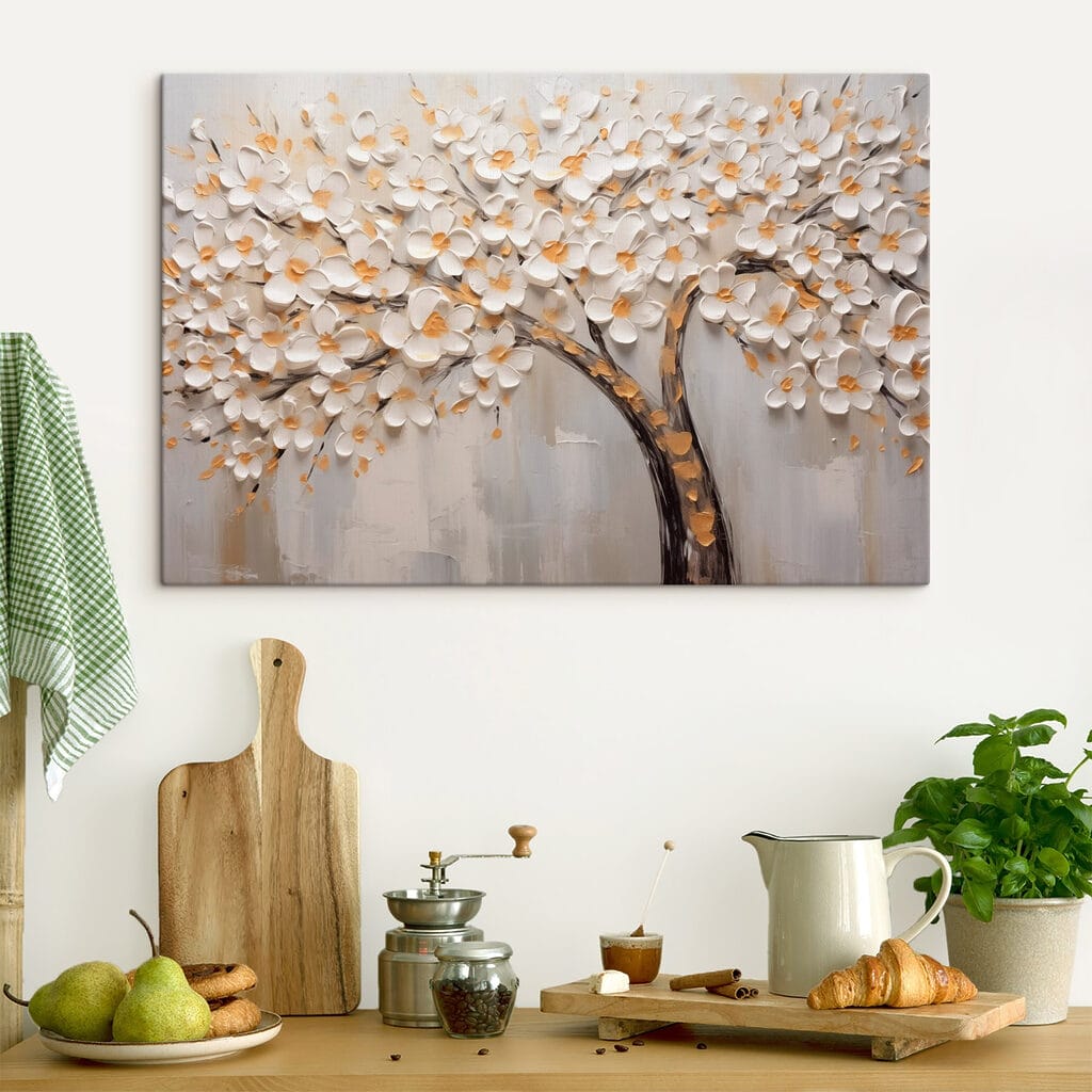 Painting of a tree with white flowers Painting of a tree with white flowers