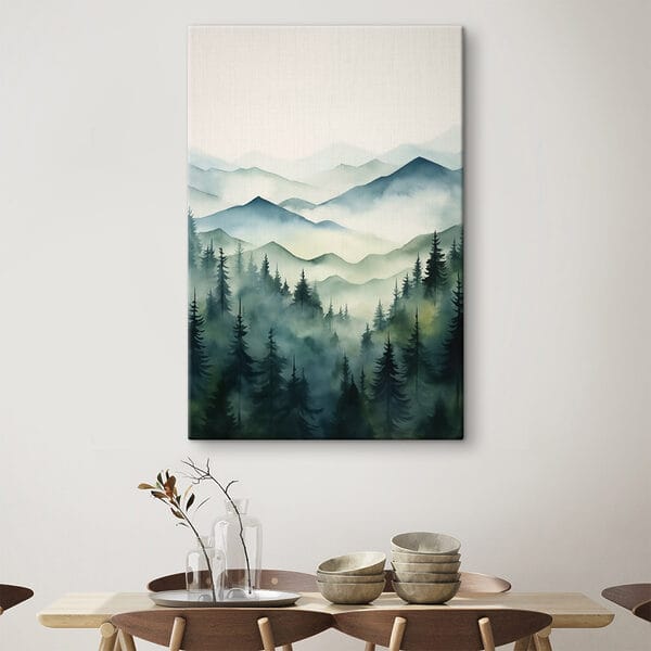 Cuadros Cuadro de una cordillera con árboles y niebla (SKU: s42662) Cuadros Cuadros Cuadro de una cordillera con árboles y niebla (SKU: s42662)