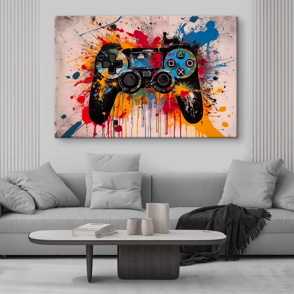 Video game controller with paint splatters Video game controller with paint splatters