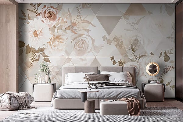 Papel pintado con flores y triángulos Papel pintado con flores y triángulos