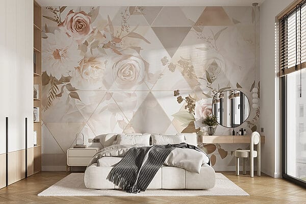 Papel pintado con flores y triángulos Papel pintado con flores y triángulos