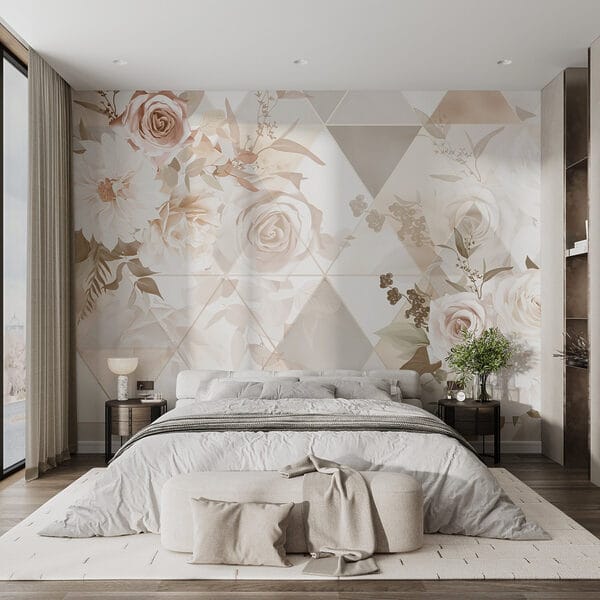 Papel pintado con flores y triángulos Papel pintado con flores y triángulos