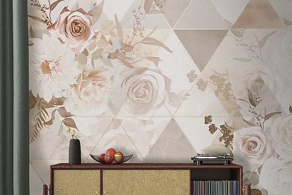 Papel pintado con flores y triángulos Papel pintado con flores y triángulos