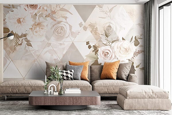 Papel pintado con flores y triángulos Papel pintado con flores y triángulos