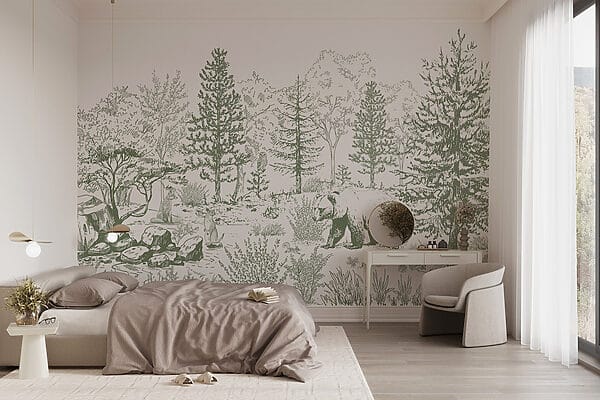 Drawing of a bear in a forest