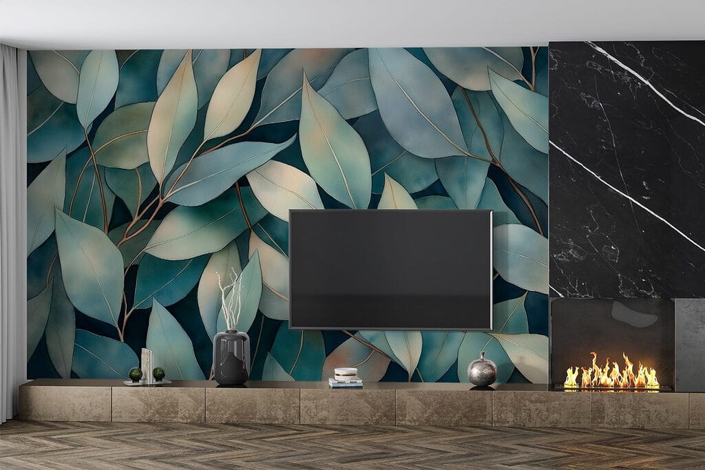 Group of leaves on a blue background