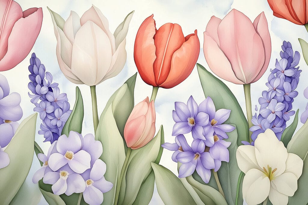 Grupo de flores con hojas Grupo de flores con hojas