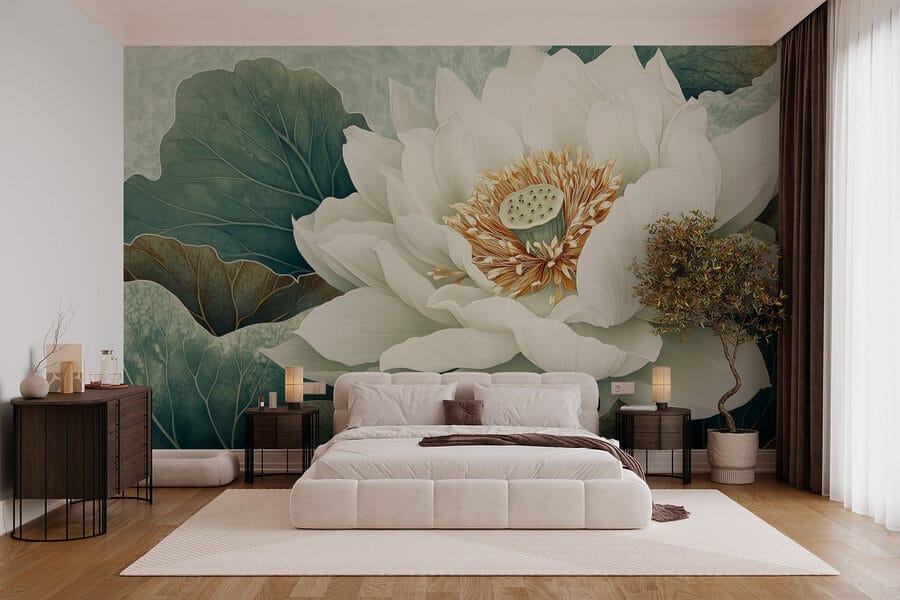 Flor blanca con hojas verdes