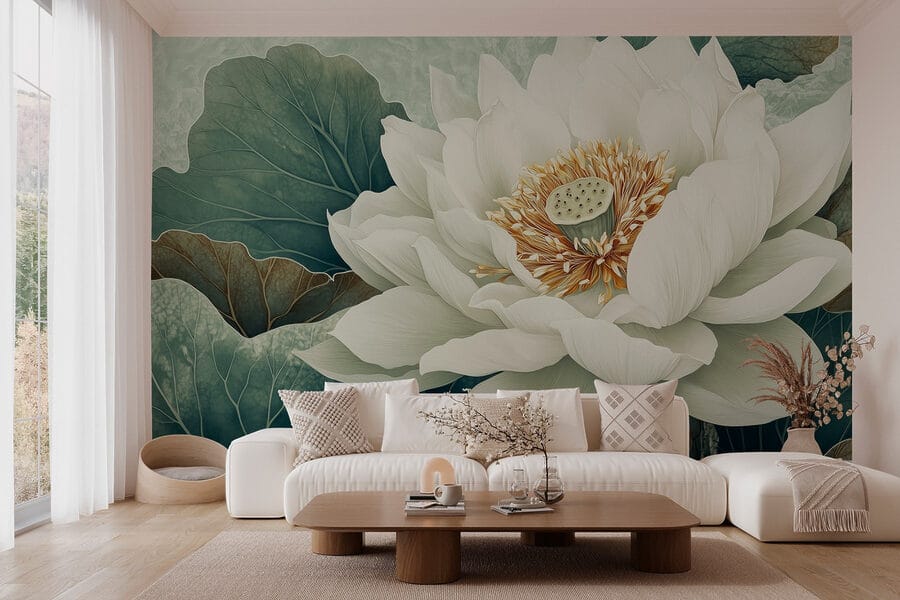 Flor blanca con hojas verdes