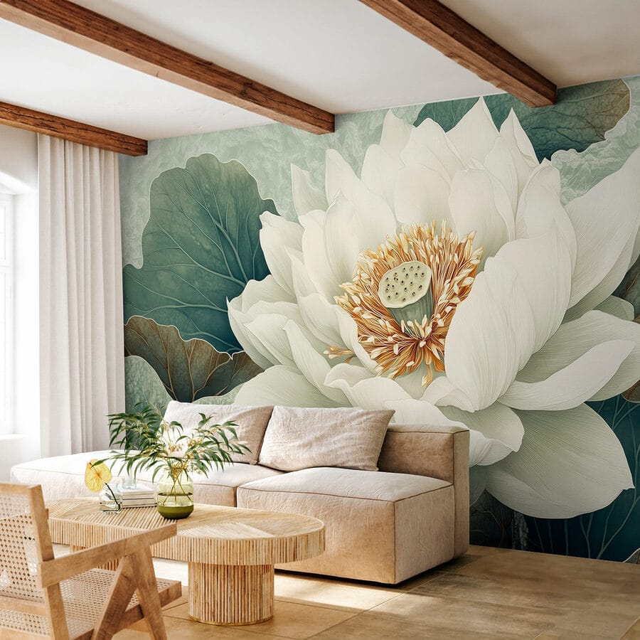 Flor blanca con hojas verdes