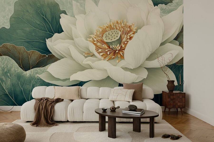 Flor blanca con hojas verdes