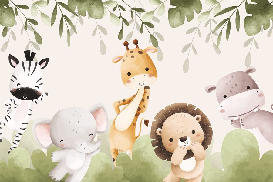 Grupo de animales bajo las hojas