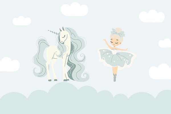 Dibujo animado de una niña y un unicornio Dibujo animado de una niña y un unicornio