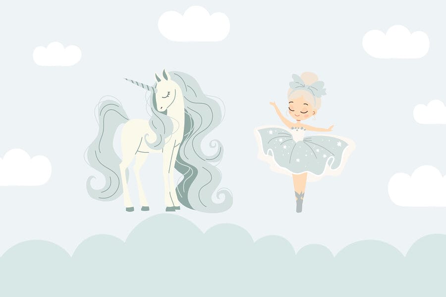 Dibujo animado de una niña y un unicornio