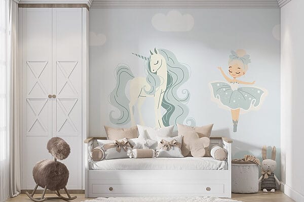 Dibujo animado de una niña y un unicornio Dibujo animado de una niña y un unicornio