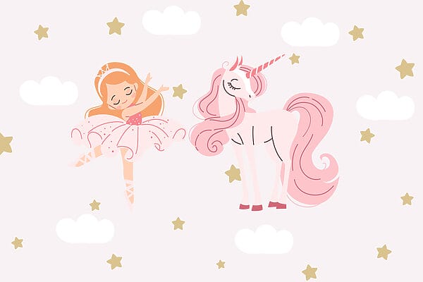 Dibujo animado de una bailarina de ballet y un unicornio Dibujo animado de una bailarina de ballet y un unicornio