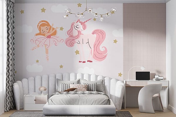 Dibujo animado de una bailarina de ballet y un unicornio Dibujo animado de una bailarina de ballet y un unicornio