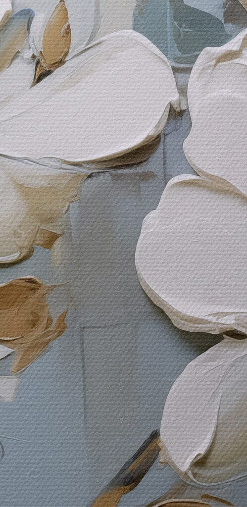 Painting of white flowers on a branch Painting of white flowers on a branch