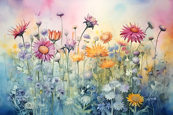 Painting of flowers in a field Painting of flowers in a field