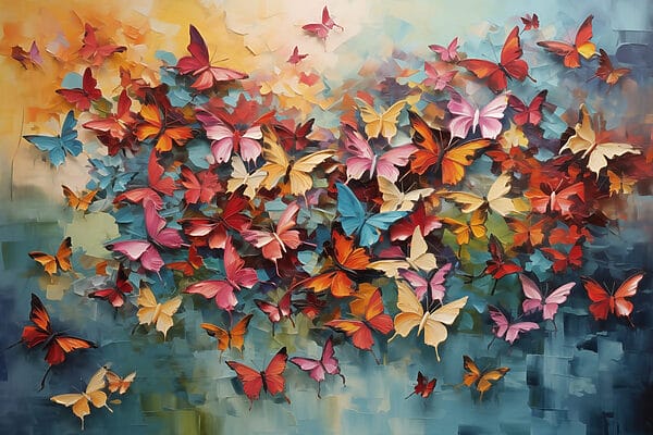 Group of butterflies on a blue background