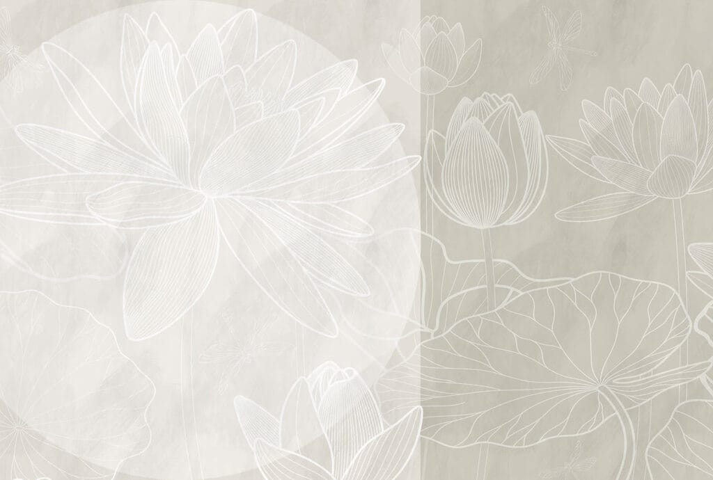 White flower drawing on a grey background