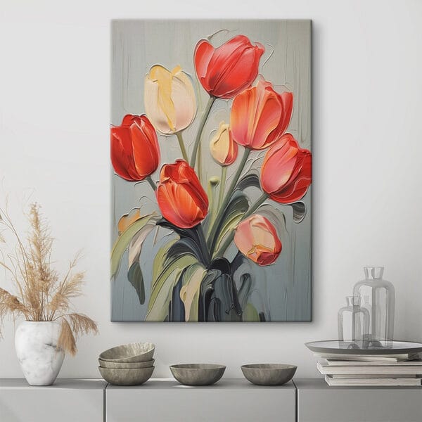 Cuadros Cuadro de tulipanes sobre fondo gris (SKU: s42756) Cuadros Cuadros Cuadro de tulipanes sobre fondo gris (SKU: s42756)