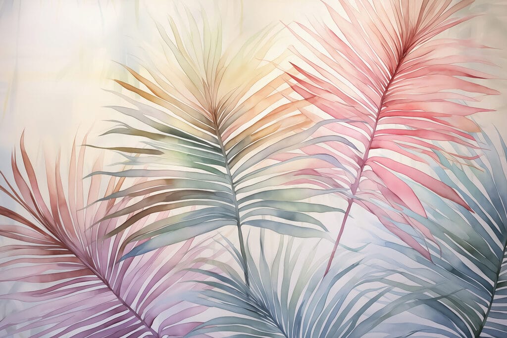 Tonos suaves de delicadas hojas de palmera Tonos suaves de delicadas hojas de palmera
