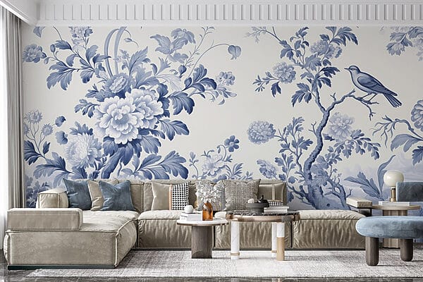 Diseño floral en azul y blanco Diseño floral en azul y blanco