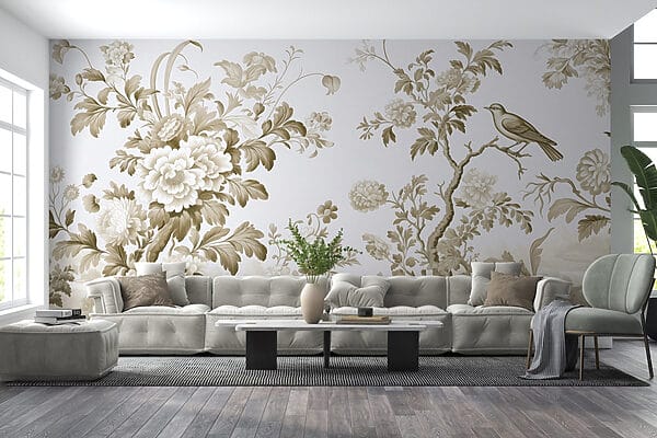 Papel pintado con flores y árboles Papel pintado con flores y árboles