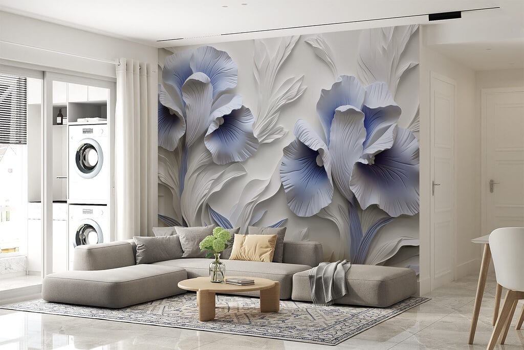 White and blue paper flowers