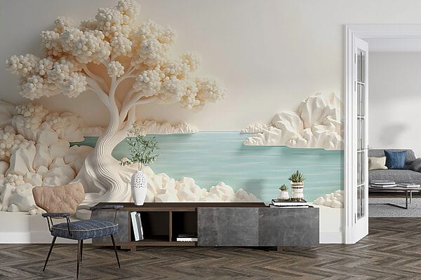 White tree and water