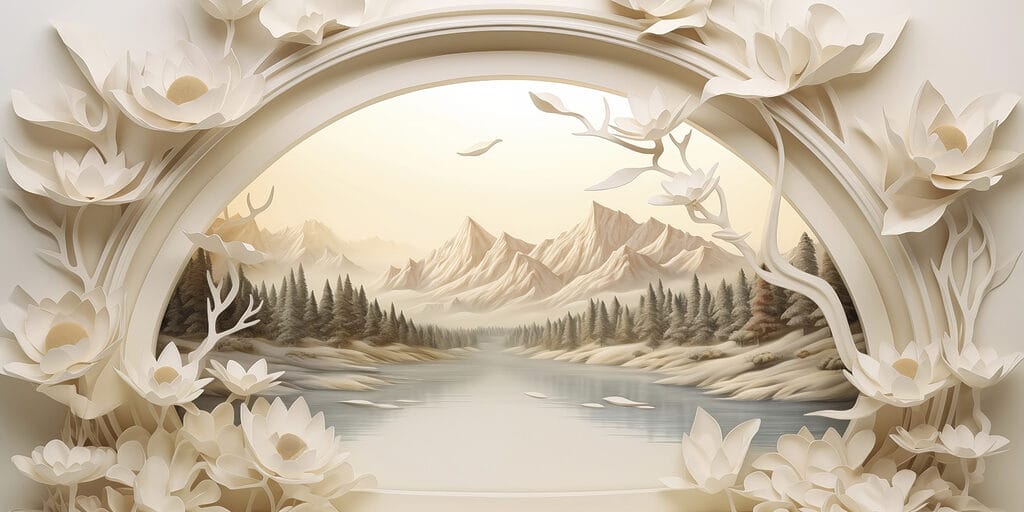 Wallpaper with a river and trees