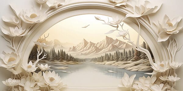 Wallpaper with a river and trees