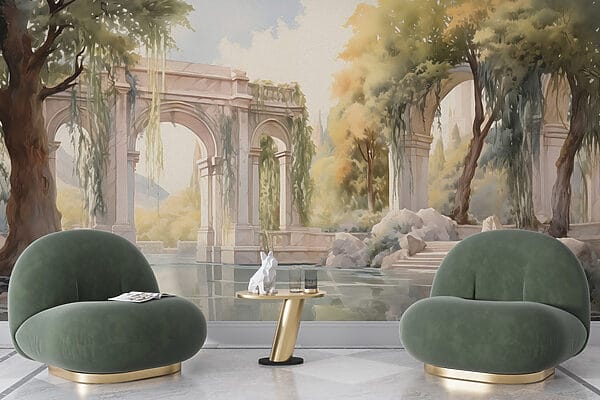 Water with trees and arches