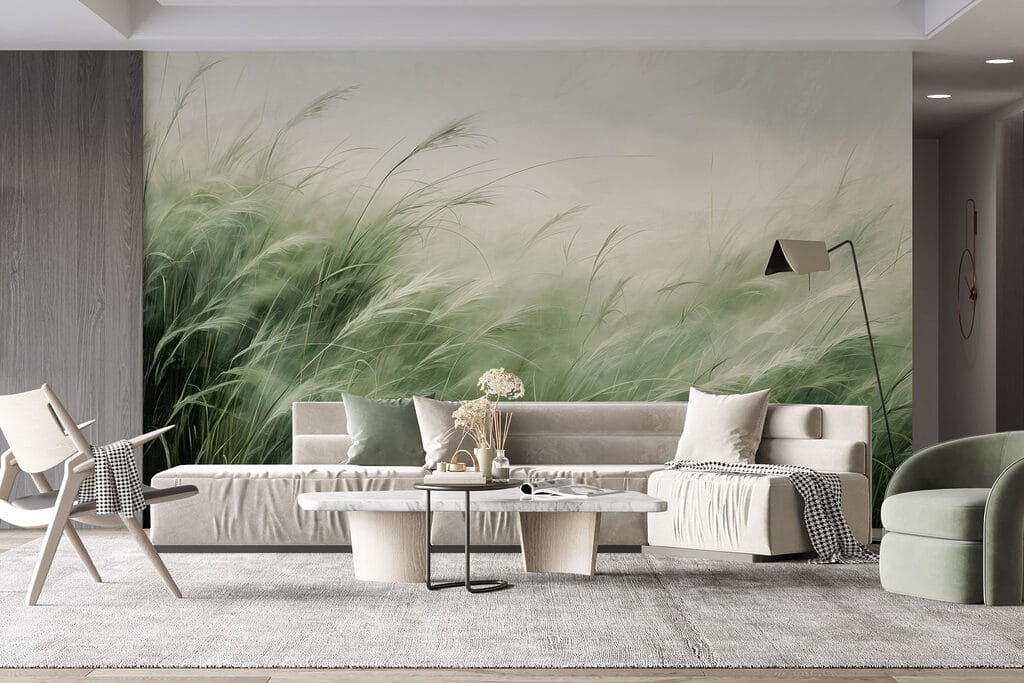 Field of grass with white clouds