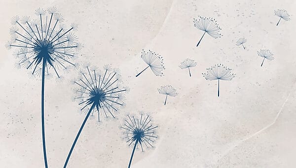 Group of dandelions flying in the air