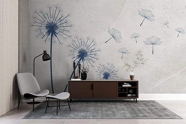 Group of dandelions flying in the air