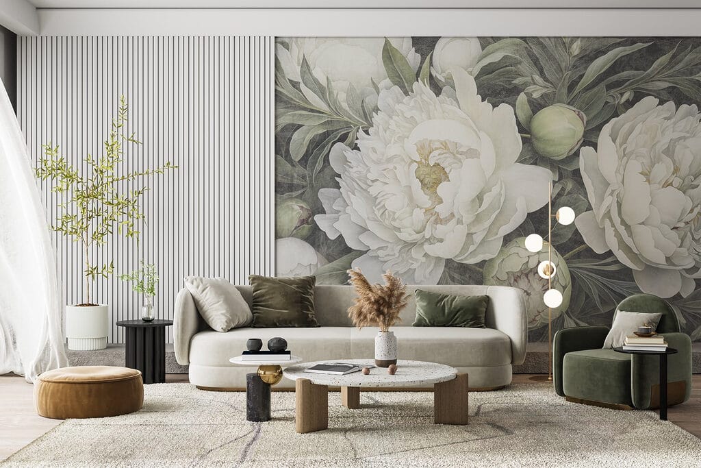 Delicate white peonies in bloom Delicate white peonies in bloom