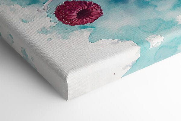 Painting of a donut with raspberries and milk splashing