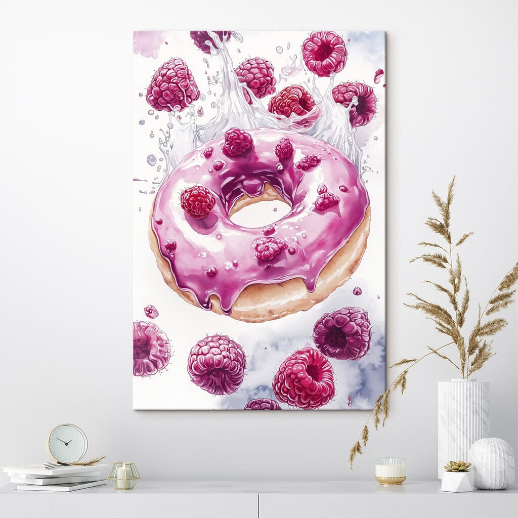 Painting of a donut with raspberries