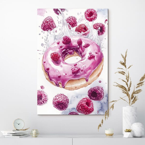 Painting of a donut with raspberries